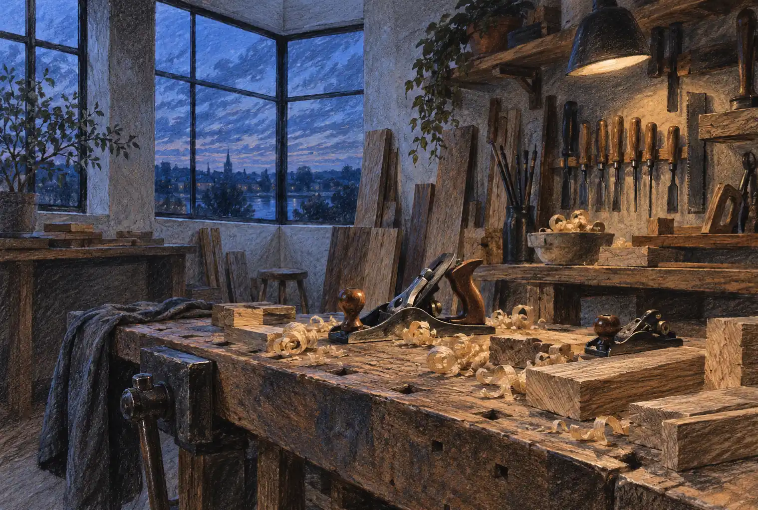Illustration of woodworking businesses and their working space