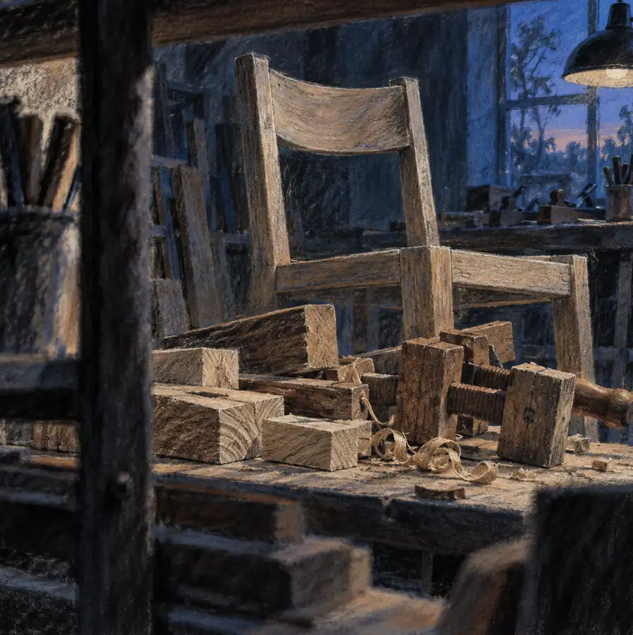 Illustration of woodworking businesses equipment and workspace